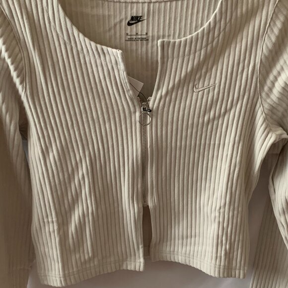NIKE SPORTSWWEAR Chill Ribbed Full Zip Cardigan in Tan Sz MEDIUM - Picture 3 of 5